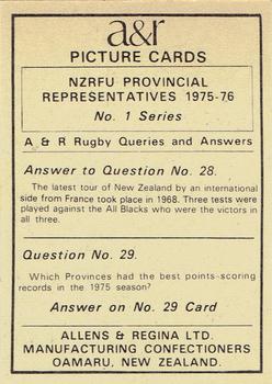 1976 Allens & Regina NZRFU Provincial Union Representatives #28 Terry Mitchell Back